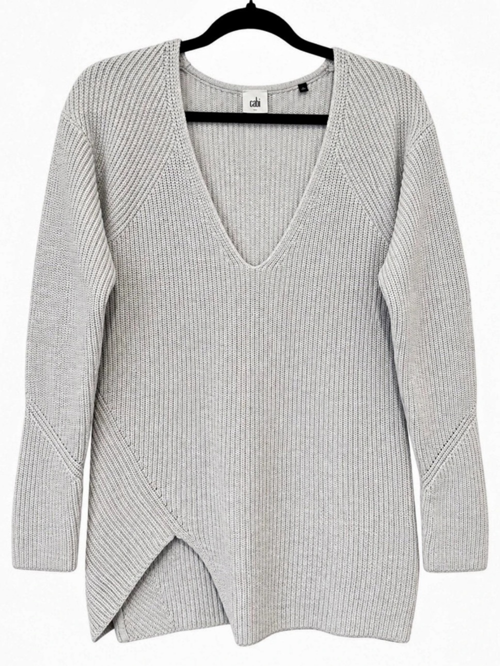 Cabi Deep V Pullover V-Neck Sweater Gray Medium